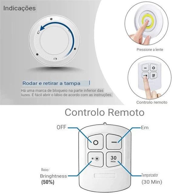 Kit 5 Lâmpadas de Led - Sem fio com Controle Remoto