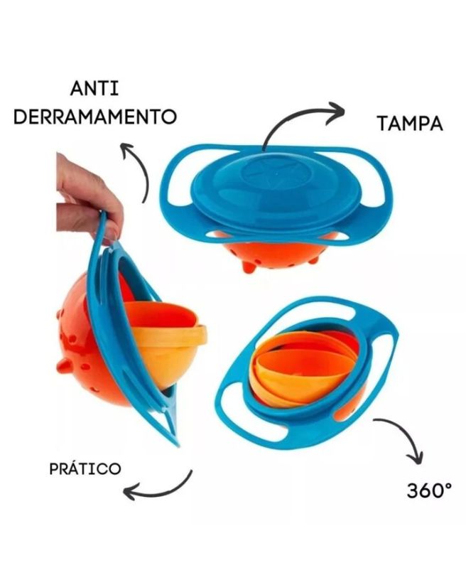 Vasilha giratório ant derramamento  360° para crianças se alimentar sem derramar comida